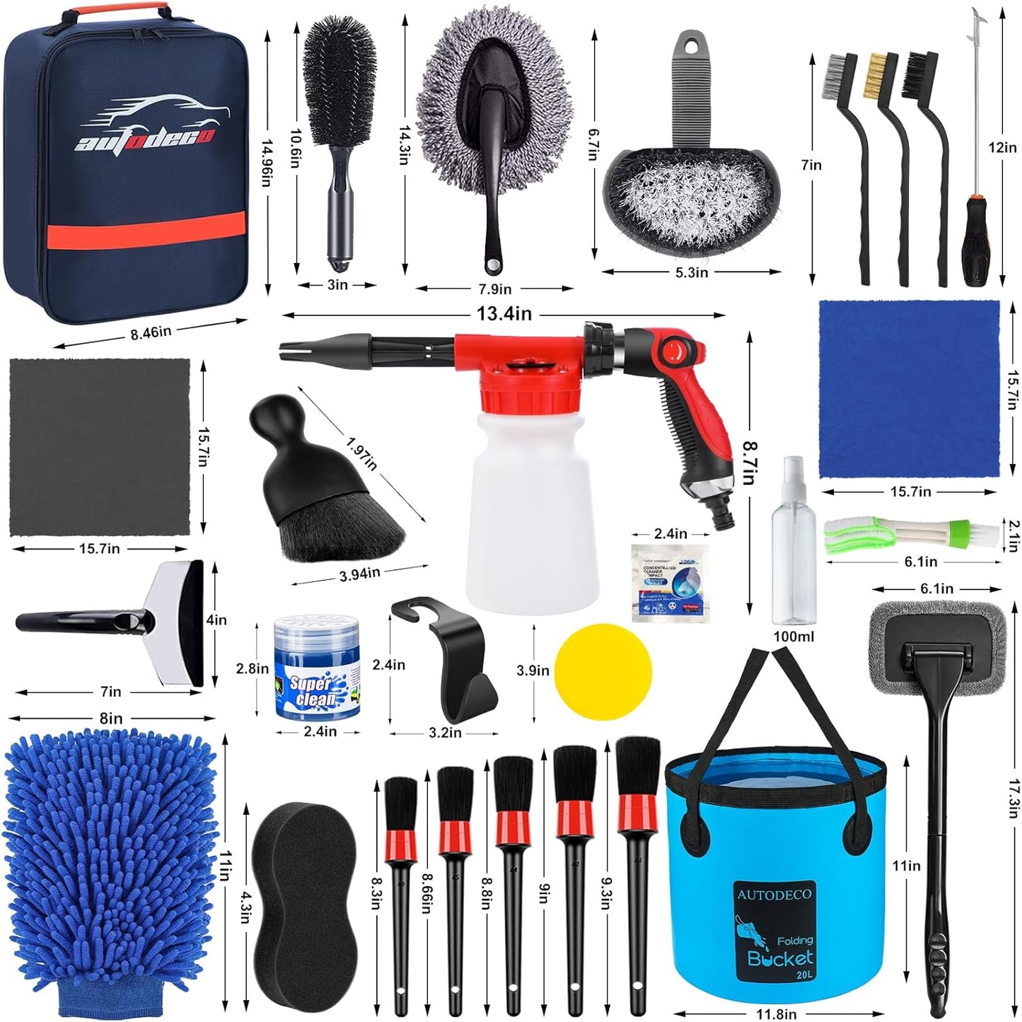 42Pcs Car Wash Detailing Kit Cleaning Kits with Foam Gun Sprayer Wash Brush with Long Handle Collapsible Bucket Large Wash Mitt Towels Complete Interior Exterior Car Washing Supply Set Blue