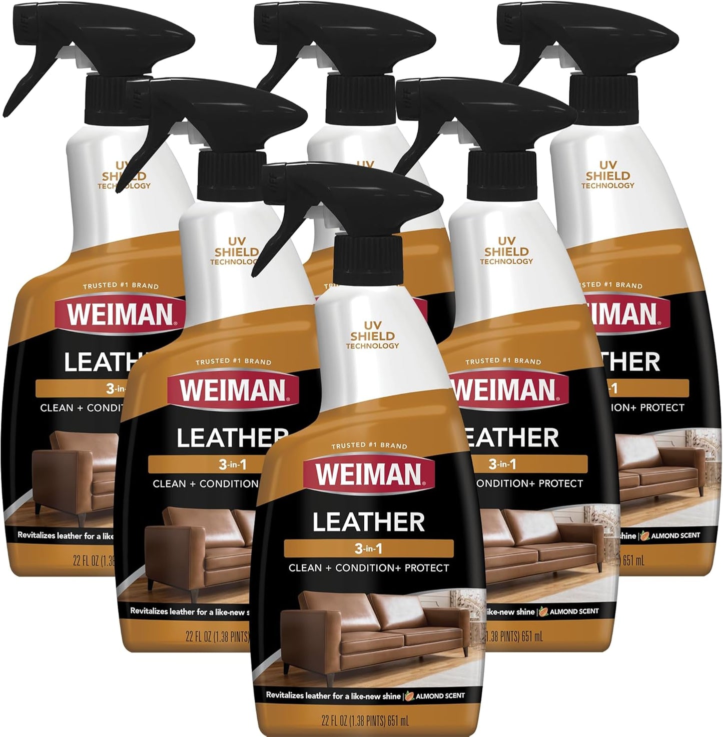 Leather Conditioner & Cleaner - Restores Surfaces, UV Protectants Help Prevent Cracking or Fading of Furniture, Sofa, Couch, Car Seats, Shoes, Purses, 6 Pack, 22 Oz