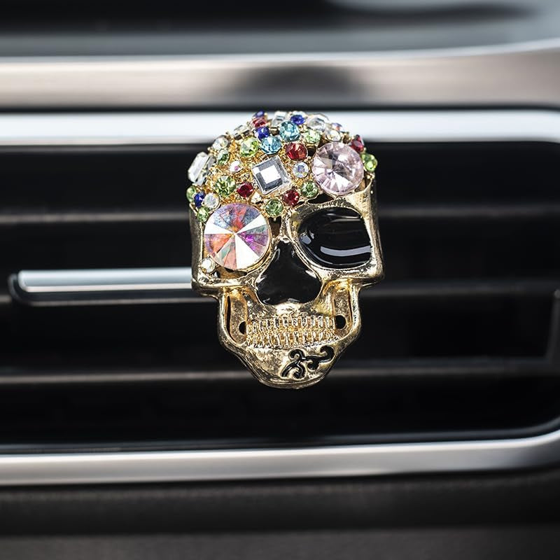 3 Pcs Skull Car Air Fresheners Vent Clips, Bling Rhinestone Punk Skull Car Air Vent Clip Car Diffuser Charm Cute Car Accessories Interior Decoration for Men Women