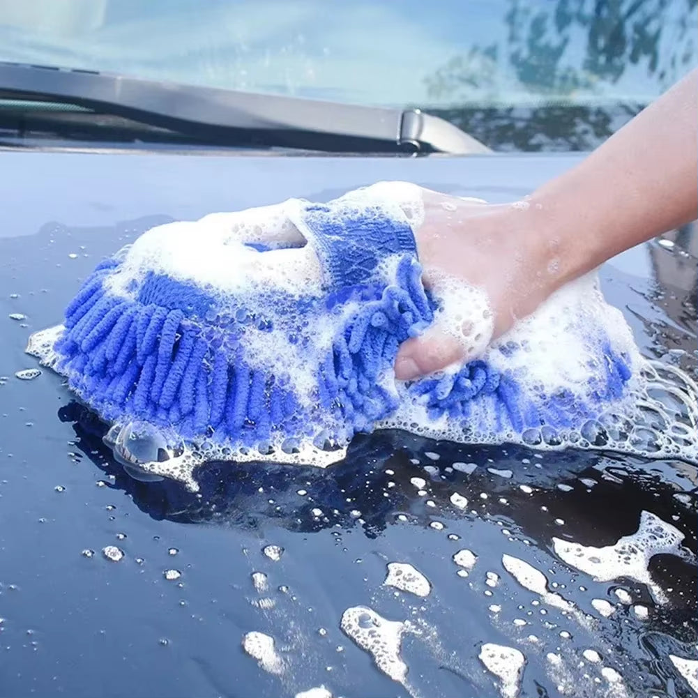 ISGTDRM 1PCS Car Towels Car Wash Gloves Blue Microfiber Chenille Car Wash Sponge Care Washing Brush Pads Cleaning Handheld Tools