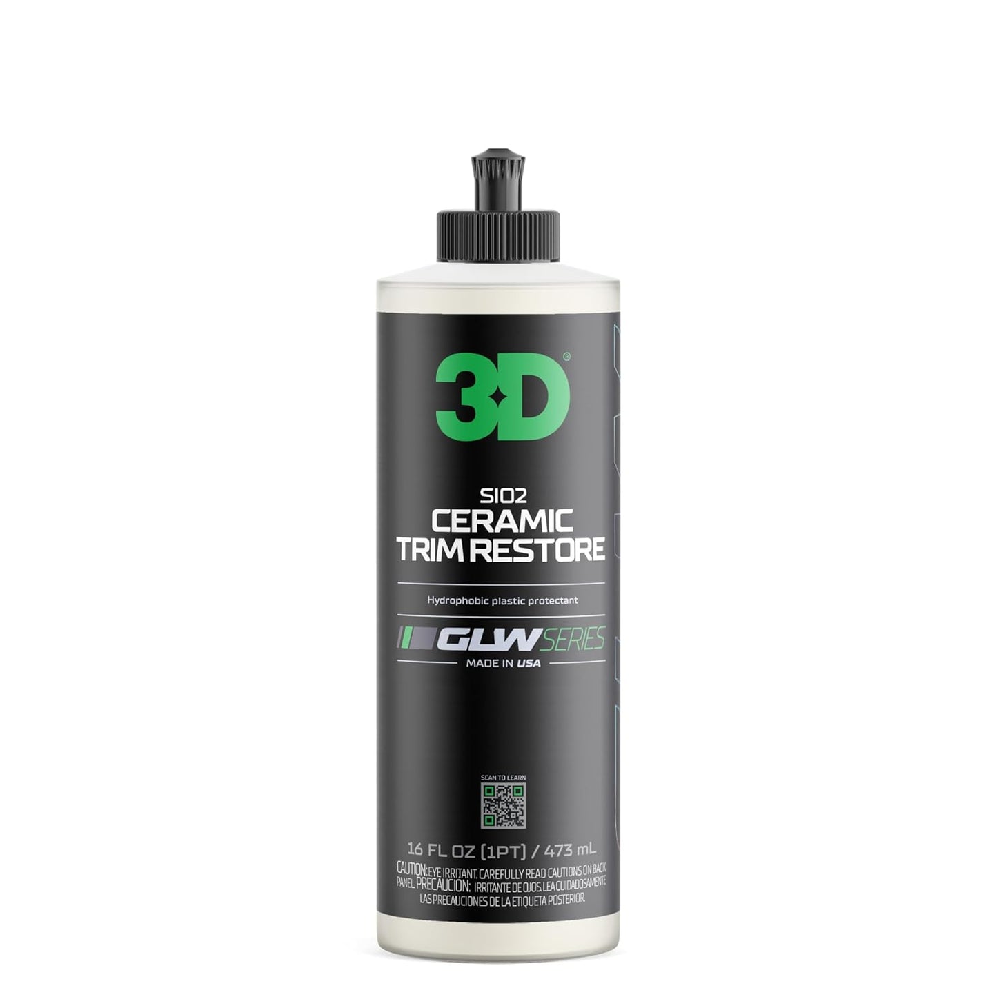 Sio2 Ceramic Trim Restore, GLW Series | Ultimate Hydrophobic Trim Reviver | Sio2 Infused Restoring, Shining, & Protecting | Restores Black Plastic & Vinyl | DIY Car Detailing | 16 Oz
