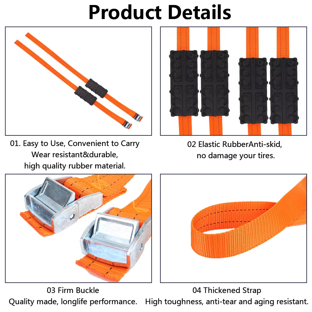Emergency Snow Mud Sand Durable PU Anti-Skid for Snow Mud Ice 1 Pcs Car Tire Traction Blocks Tire Chain Straps