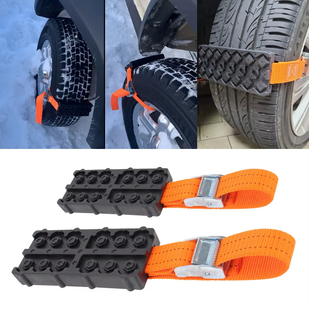 Emergency Snow Mud Sand Durable PU Anti-Skid for Snow Mud Ice 1 Pcs Car Tire Traction Blocks Tire Chain Straps