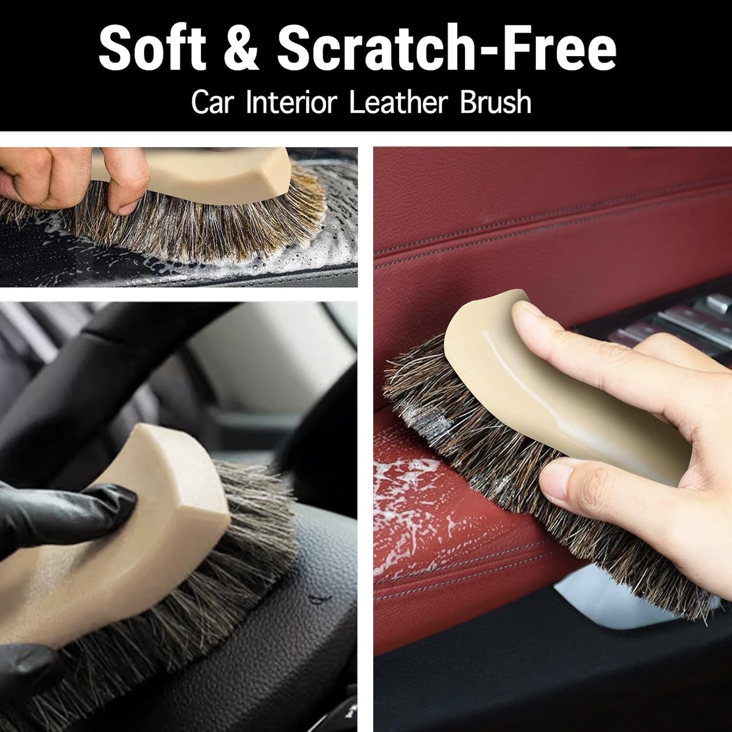 Long Bristle Horse Hair Brush for Leather, Versatile Leather Cleaning Brush for Car Interior Seat, Carpet, Upholstery, Furniture and Shoes