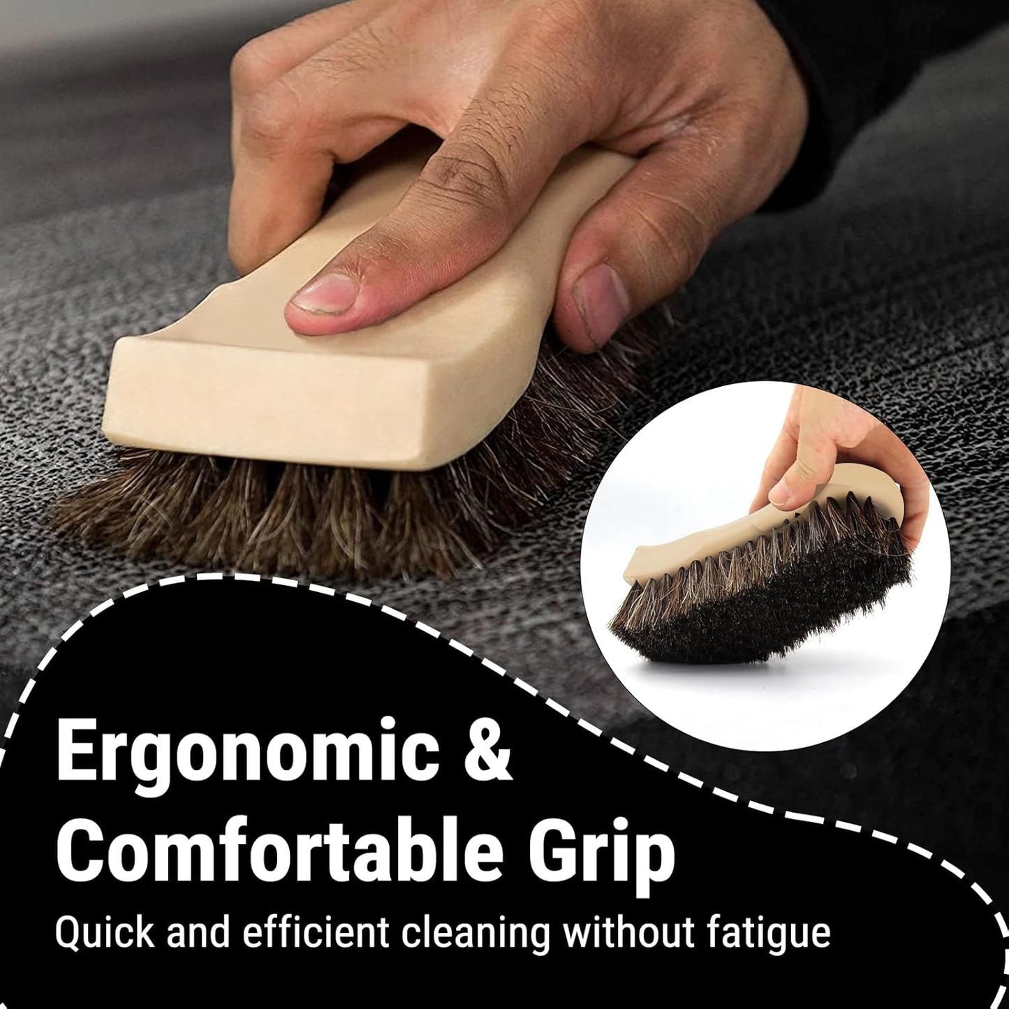 Long Bristle Horse Hair Brush for Leather, Versatile Leather Cleaning Brush for Car Interior Seat, Carpet, Upholstery, Furniture and Shoes