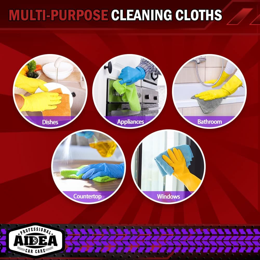 Microfiber Cleaning Cloth-24Pk, Premium All-Purpose Cloth for Cars, Soft & Absorbent Car Cloth, Lint Free Streak Wash House, Kitchen, Car, Windows(12In.X16In.), Blue Green Grey Orange