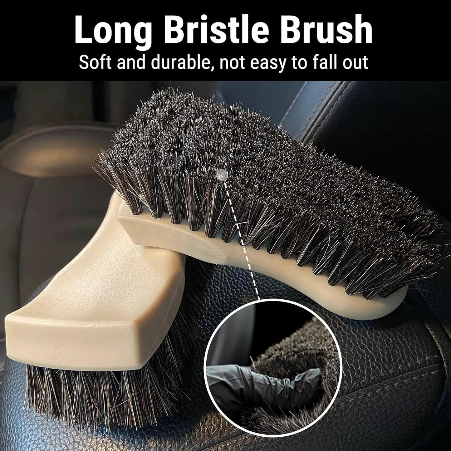Long Bristle Horse Hair Brush for Leather, Versatile Leather Cleaning Brush for Car Interior Seat, Carpet, Upholstery, Furniture and Shoes