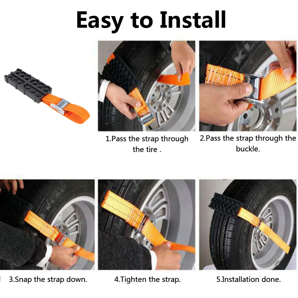 Emergency Snow Mud Sand Durable PU Anti-Skid for Snow Mud Ice 1 Pcs Car Tire Traction Blocks Tire Chain Straps