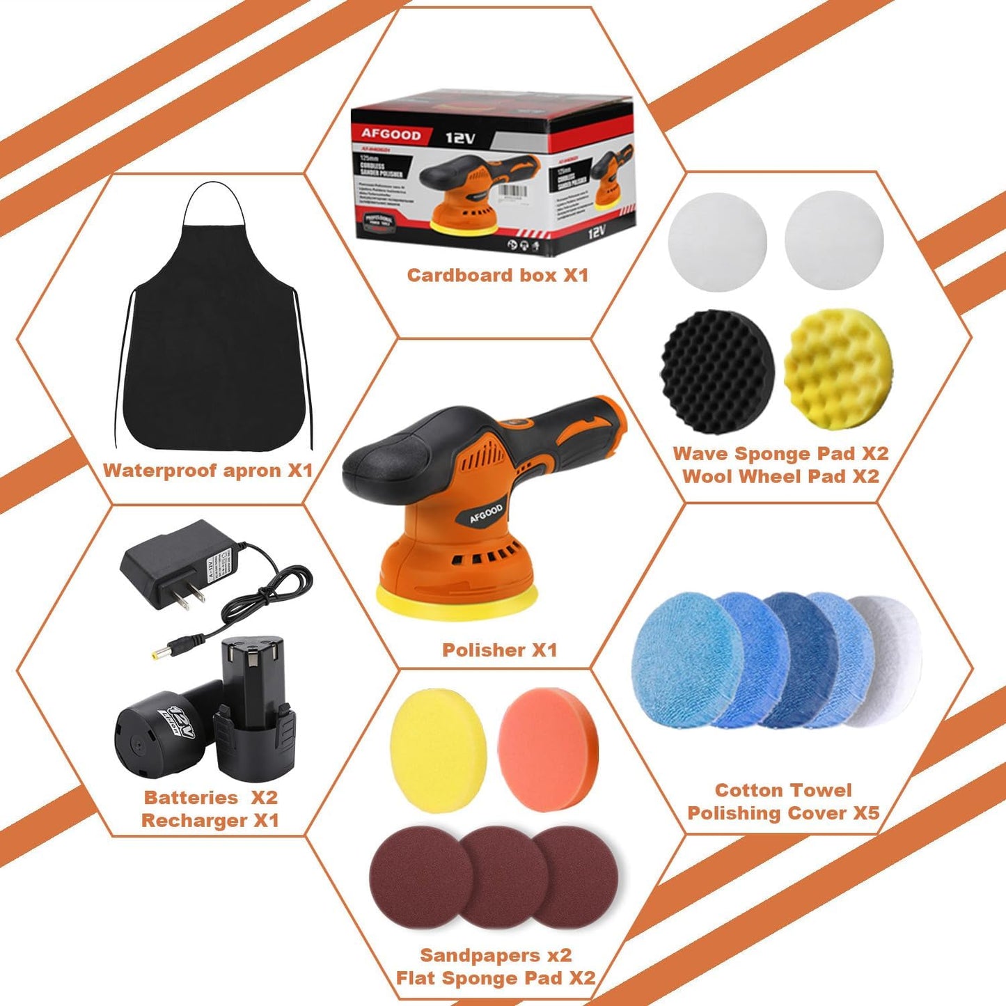 18PCS Cordless Car Buffer Polisher,(5 Inch/6 Inch) Portable Polishing Waxer Machine Kit,Car Buffer Grinder Kit for Car Detailing with 2PCS 2000Mah Battery,Buffing Polishing Pads,Polishing Bonne