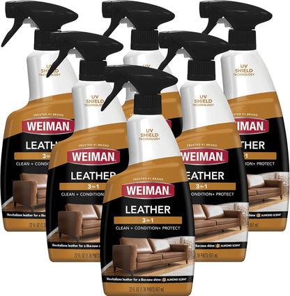 Leather Conditioner & Cleaner - Restores Surfaces, UV Protectants Help Prevent Cracking or Fading of Furniture, Sofa, Couch, Car Seats, Shoes, Purses, 6 Pack, 22 Oz