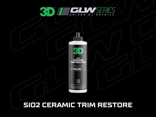 Sio2 Ceramic Trim Restore, GLW Series | Ultimate Hydrophobic Trim Reviver | Sio2 Infused Restoring, Shining, & Protecting | Restores Black Plastic & Vinyl | DIY Car Detailing | 16 Oz