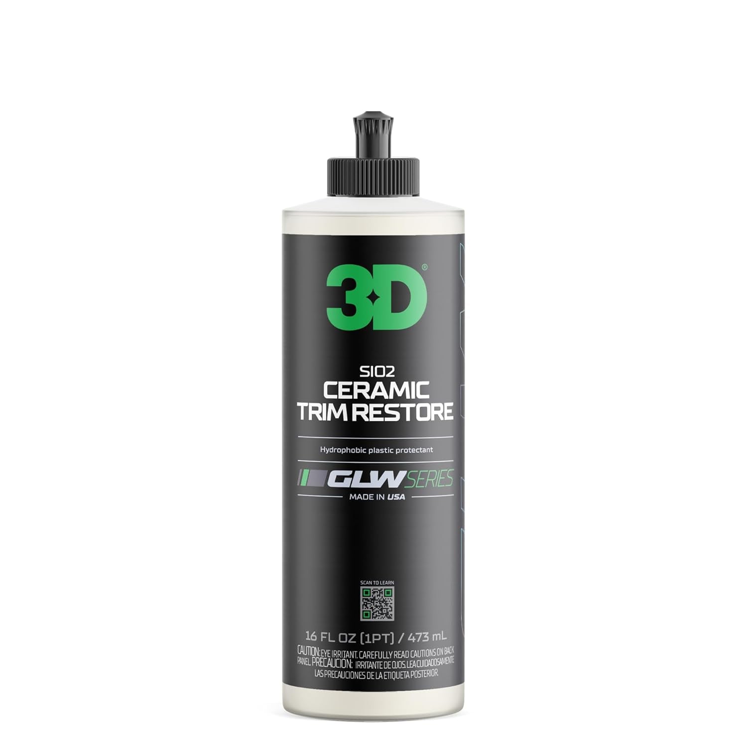Sio2 Ceramic Trim Restore, GLW Series | Ultimate Hydrophobic Trim Reviver | Sio2 Infused Restoring, Shining, & Protecting | Restores Black Plastic & Vinyl | DIY Car Detailing | 16 Oz