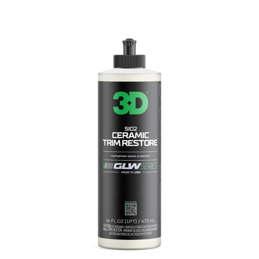 Sio2 Ceramic Trim Restore, GLW Series | Ultimate Hydrophobic Trim Reviver | Sio2 Infused Restoring, Shining, & Protecting | Restores Black Plastic & Vinyl | DIY Car Detailing | 16 Oz
