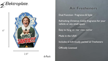 Elf Movie OMG Santa Automotive Air Fresheners for Vehicles | Christmas Cookie Scent (6-Pack) | Made in the USA