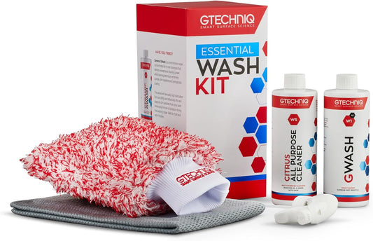 Essential Car Wash Kit, Car Cleaning Kit with Car Shampoo, Wheel Cleaner, Microfiber Car Wash Mitt and Microfiber Towel, Car Accessories for Highly Effective Cleaning