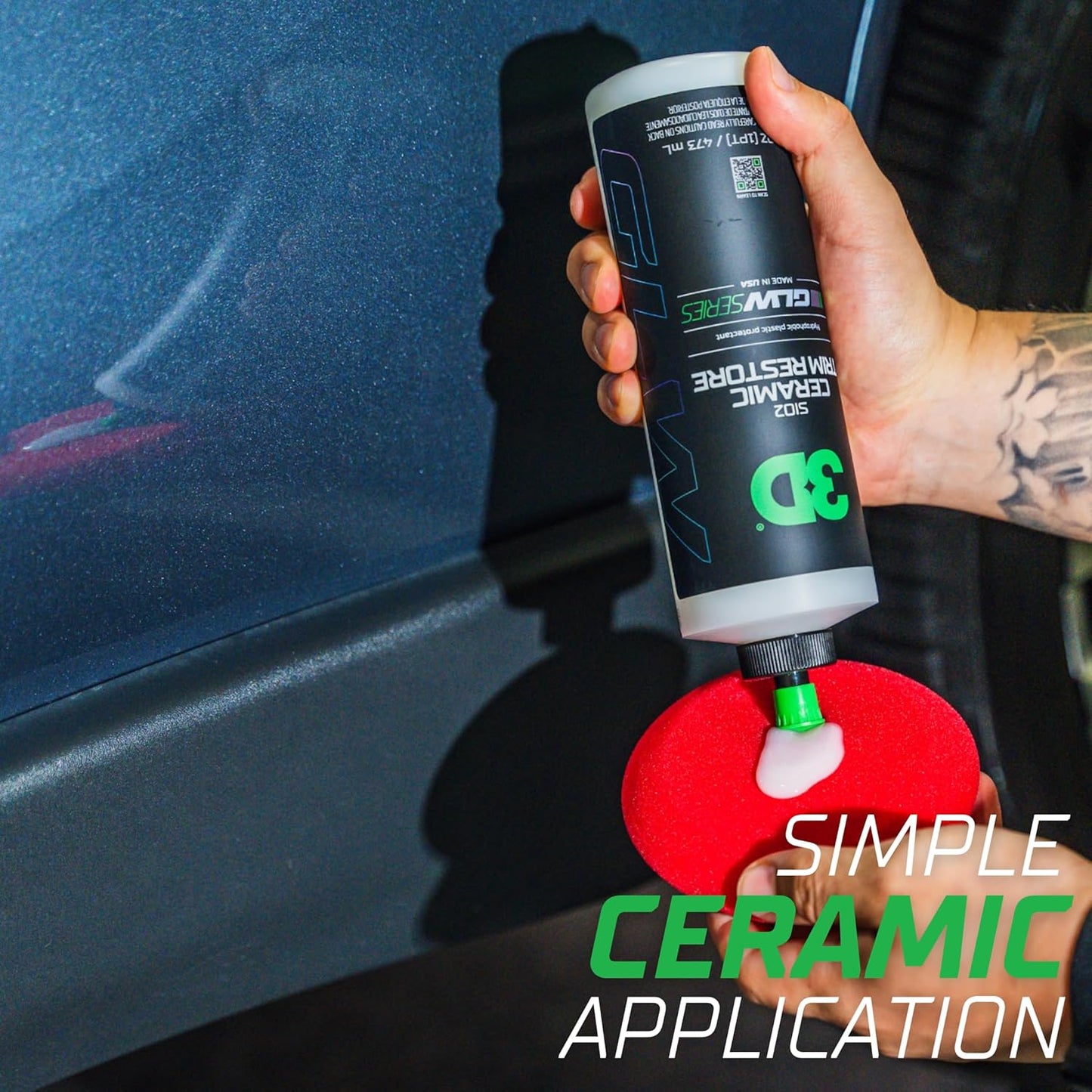 Sio2 Ceramic Trim Restore, GLW Series | Ultimate Hydrophobic Trim Reviver | Sio2 Infused Restoring, Shining, & Protecting | Restores Black Plastic & Vinyl | DIY Car Detailing | 16 Oz