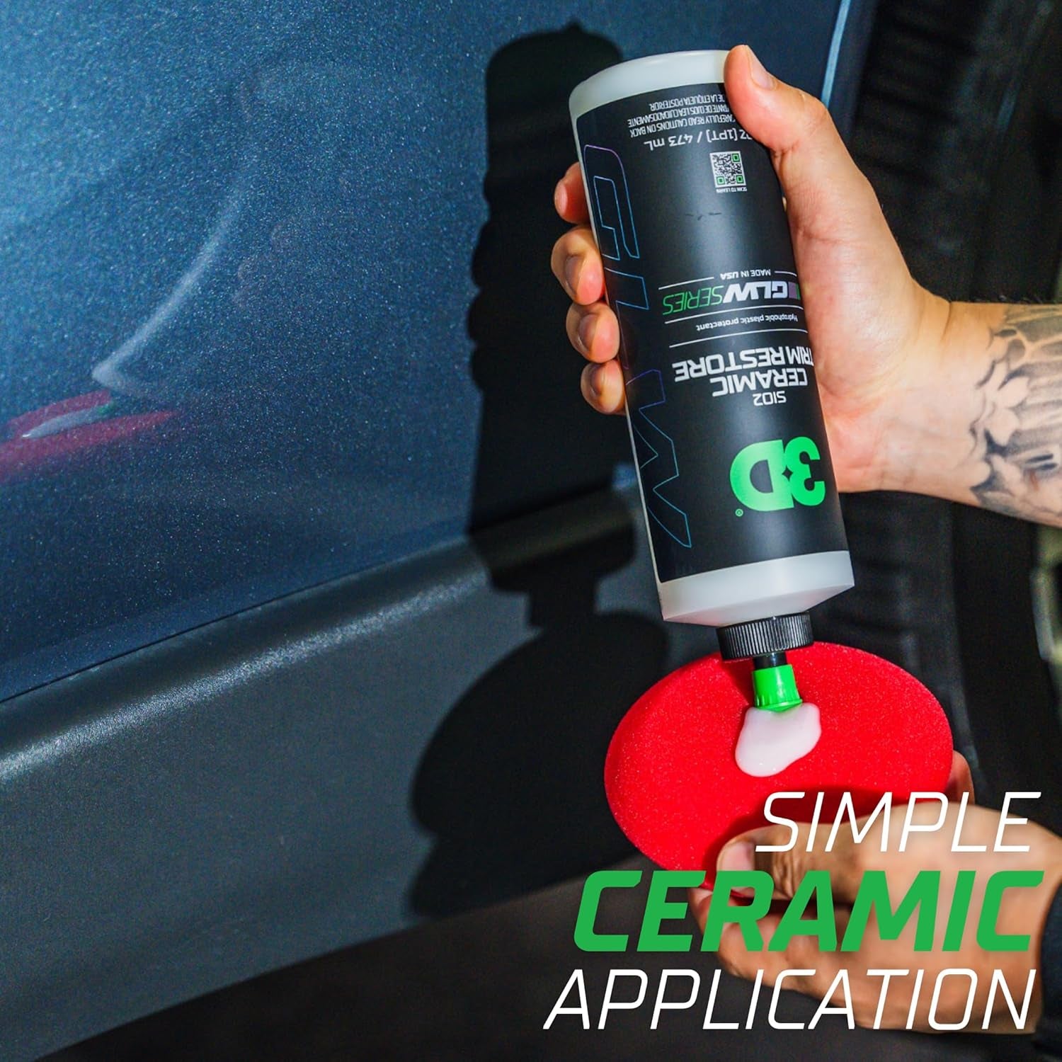 Sio2 Ceramic Trim Restore, GLW Series | Ultimate Hydrophobic Trim Reviver | Sio2 Infused Restoring, Shining, & Protecting | Restores Black Plastic & Vinyl | DIY Car Detailing | 16 Oz
