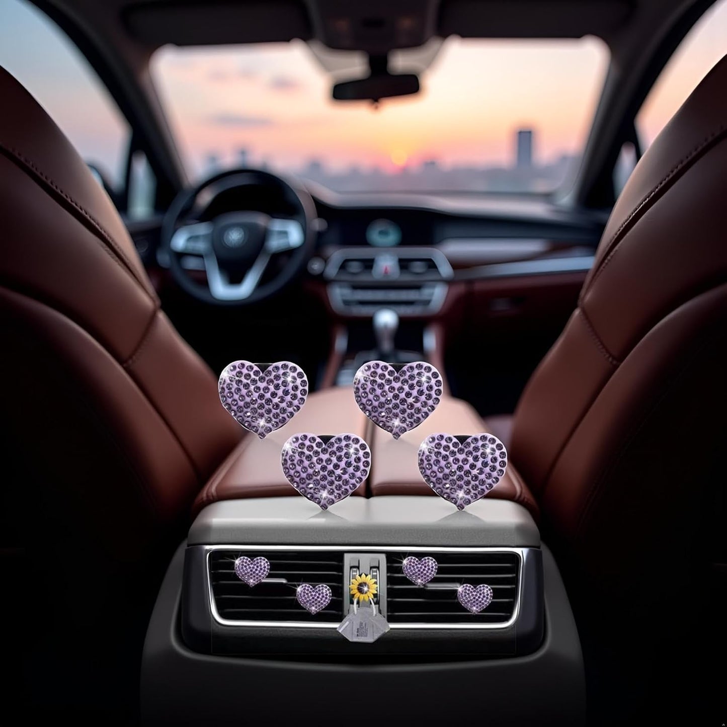 4Pcs Purple Heart Air Vent Clips, Bling Heart Cars Air Fresheners Vents Clips Car Diffuser Diamond Car Interior Decor Cute Cars Accessories Car Decoration for Women Automotive Air Fresheners