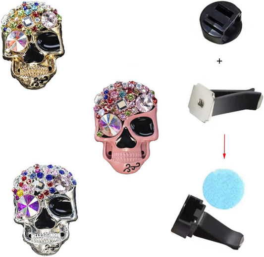3 Pcs Skull Car Air Fresheners Vent Clips, Bling Rhinestone Punk Skull Car Air Vent Clip Car Diffuser Charm Cute Car Accessories Interior Decoration for Men Women