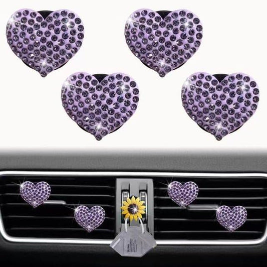 4Pcs Purple Heart Air Vent Clips, Bling Heart Cars Air Fresheners Vents Clips Car Diffuser Diamond Car Interior Decor Cute Cars Accessories Car Decoration for Women Automotive Air Fresheners