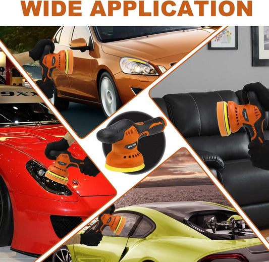 18PCS Cordless Car Buffer Polisher,(5 Inch/6 Inch) Portable Polishing Waxer Machine Kit,Car Buffer Grinder Kit for Car Detailing with 2PCS 2000Mah Battery,Buffing Polishing Pads,Polishing Bonne