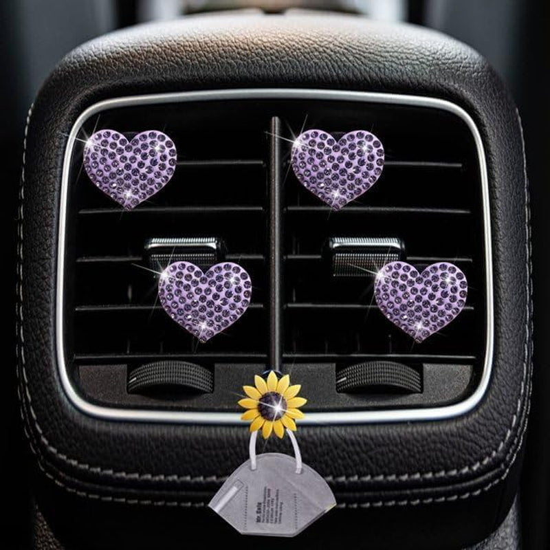 4Pcs Purple Heart Air Vent Clips, Bling Heart Cars Air Fresheners Vents Clips Car Diffuser Diamond Car Interior Decor Cute Cars Accessories Car Decoration for Women Automotive Air Fresheners