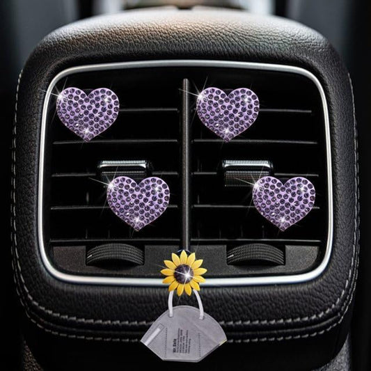 4Pcs Purple Heart Air Vent Clips, Bling Heart Cars Air Fresheners Vents Clips Car Diffuser Diamond Car Interior Decor Cute Cars Accessories Car Decoration for Women Automotive Air Fresheners