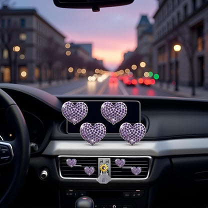 4Pcs Purple Heart Air Vent Clips, Bling Heart Cars Air Fresheners Vents Clips Car Diffuser Diamond Car Interior Decor Cute Cars Accessories Car Decoration for Women Automotive Air Fresheners