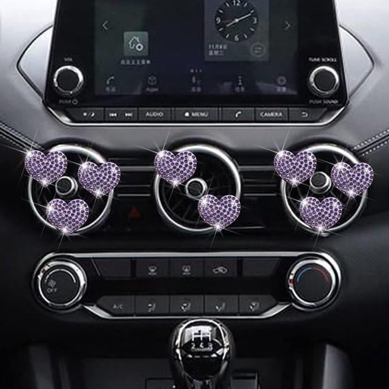4Pcs Purple Heart Air Vent Clips, Bling Heart Cars Air Fresheners Vents Clips Car Diffuser Diamond Car Interior Decor Cute Cars Accessories Car Decoration for Women Automotive Air Fresheners
