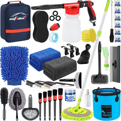 42Pcs Car Wash Detailing Kit Cleaning Kits with Foam Gun Sprayer Wash Brush with Long Handle Collapsible Bucket Large Wash Mitt Towels Complete Interior Exterior Car Washing Supply Set Blue