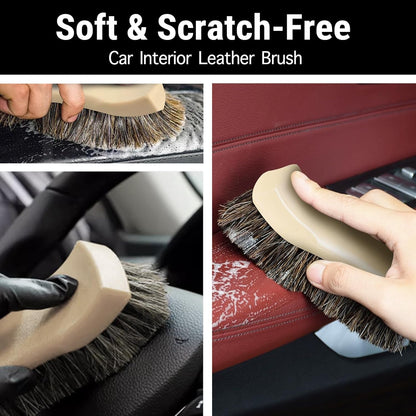 Long Bristle Horse Hair Brush for Leather, Versatile Leather Cleaning Brush for Car Interior Seat, Carpet, Upholstery, Furniture and Shoes