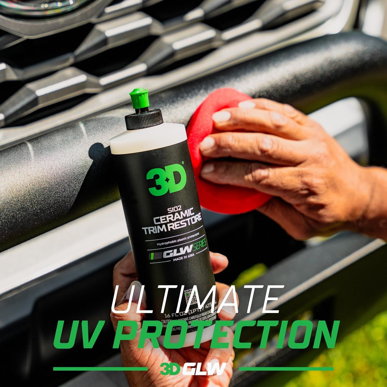 Sio2 Ceramic Trim Restore, GLW Series | Ultimate Hydrophobic Trim Reviver | Sio2 Infused Restoring, Shining, & Protecting | Restores Black Plastic & Vinyl | DIY Car Detailing | 16 Oz
