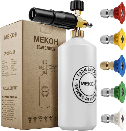 Foam Cannon for Pressure Washer, 4000Psi Car Wash Foam Gun, 1 Liter Foam Sprayer, Pressure Washer Soap Attachment with 1/4" Quick Connector, Snow Soap Blaster with 5 Nozzles for Car Detailing