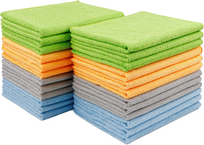 Microfiber Cleaning Cloth-24Pk, Premium All-Purpose Cloth for Cars, Soft & Absorbent Car Cloth, Lint Free Streak Wash House, Kitchen, Car, Windows(12In.X16In.), Blue Green Grey Orange
