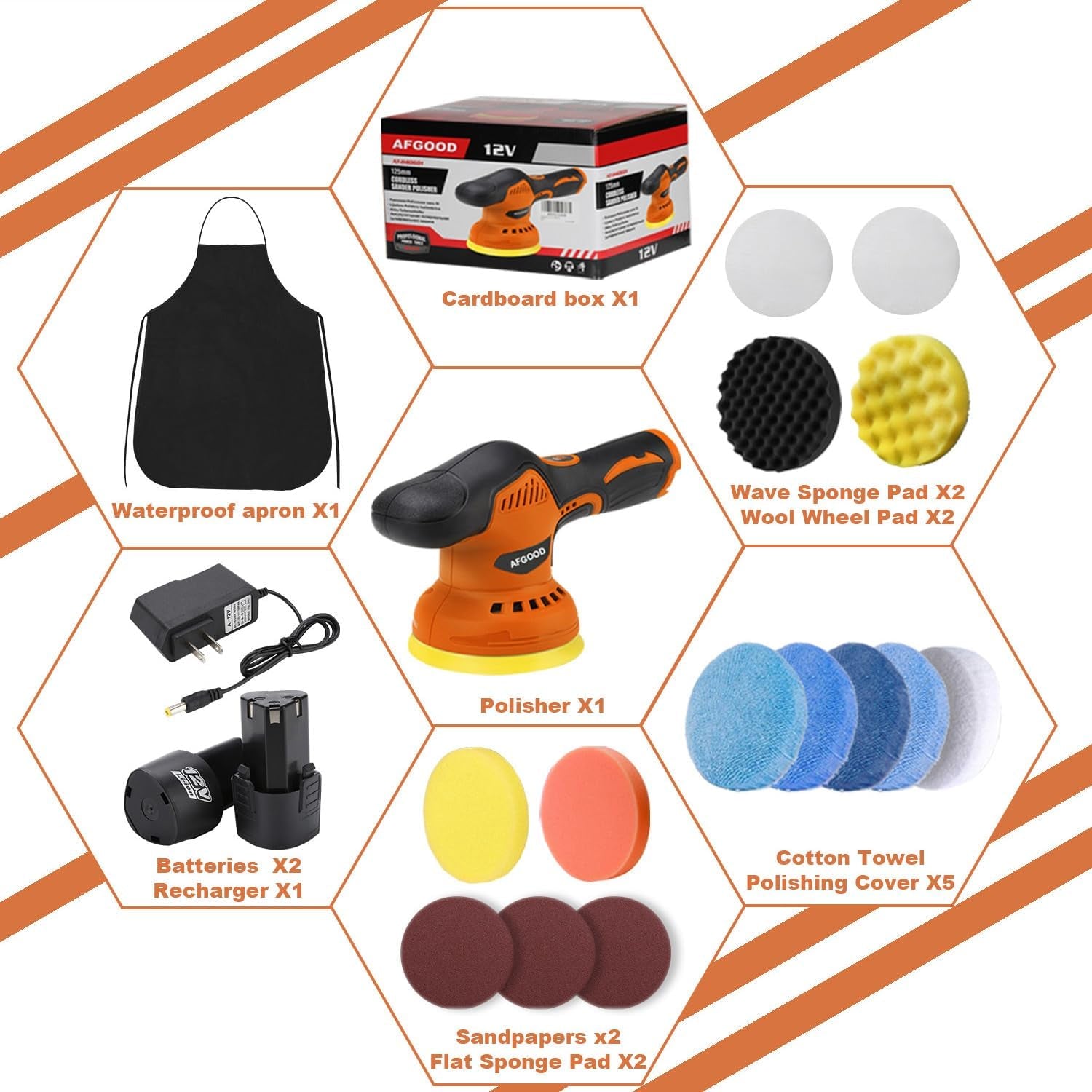 18PCS Cordless Car Buffer Polisher,(5 Inch/6 Inch) Portable Polishing Waxer Machine Kit,Car Buffer Grinder Kit for Car Detailing with 2PCS 2000Mah Battery,Buffing Polishing Pads,Polishing Bonne